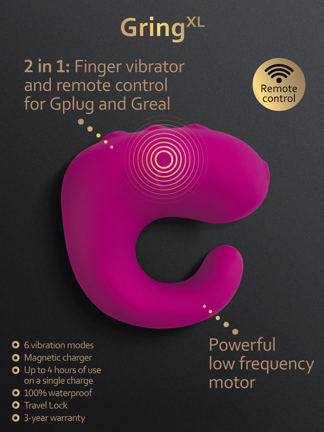 Gring XL, Vibrating Clit Ring and Finger Vibrator Gring XL, Vibrating Clit Ring and Finger Vibrator